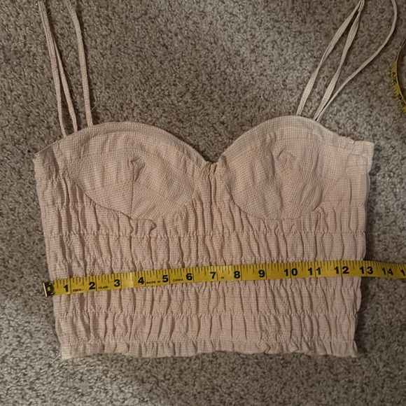 ZARA Textured Gingham Ruched Stretch Bustier Crop Top - Picture 6 of 6